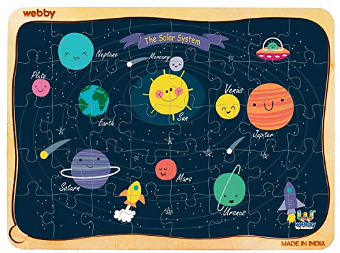 Webby Outer Space Solar System Wooden Jigsaw Puzzle | 40 Pieces | Educational Puzzle for 3-6 Years | Enhances Problem-Solving & Matching Skills | Includes Wooden Tray for Easy Storage