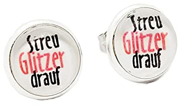 HAPPY CROWNS Ohrstecker silber rund 10 mm | Cabochon Ohrringe Streu Glitzer drauf | Schmuck Unikate aus Deutschland | Nickelfreier Ohrschmuck | Handmade