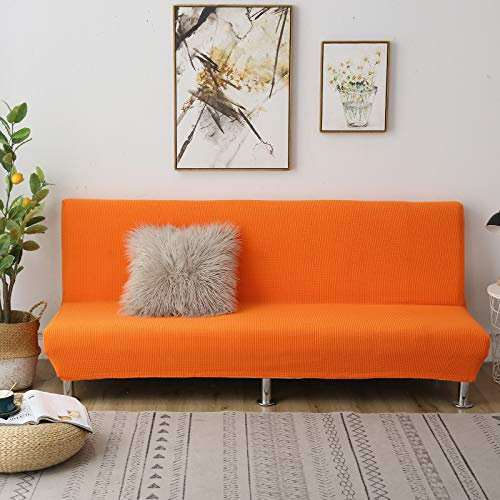 C/N Sofabezug ohne armlehnen Stretch Armlose Sofabezüge Sofahusse Ohne Armlehne 3 sitzer Schlafsofa bezug sofaüberwurf Klappschlafsofa bezug elastisch Orange