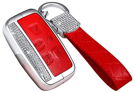 NIUHURU Compatible avec Land Rover Range Rover Evoque Jaguar - Accessoires de voiture pour femme (rouge, porte-clés en cuir)