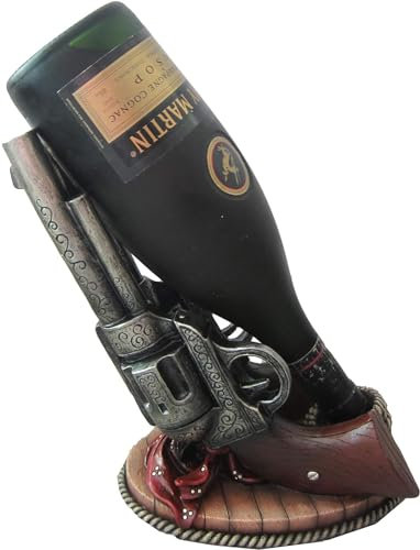 Ebros Gift Country Western Cowboy Six Shooter Gun Pistols Double Revolver with Ammo and Bull Ropes Wine Bottle Holder Rack Caddy Statue Vintage Wild West Rustic Home Decor Sculptures