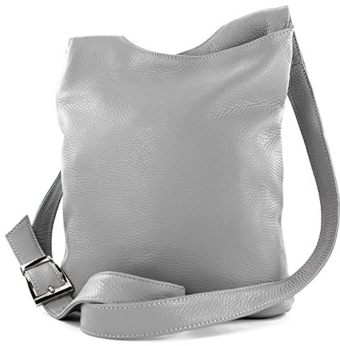 modamoda de T221 Damen Leder Umhängetasche Schultertasche Medium handmade in Italy, Farbe:Telegrau