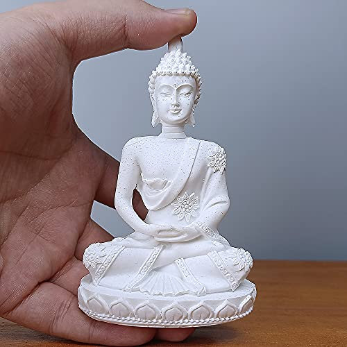 HYFAN Mini Buddha Meditation Statue Harmonious Figurine Collectible Craft Feng Shui Sculpture Decor for Home Office Shelf Desktop Decoration (White 3