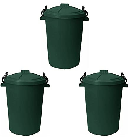 M1SS 50L Litre Heavy Duty Plastic Clip Lock Lid Bin Indoor or Outdoor Rubbish, Dustbin, Trash Can, Waste or Storage of Animal Feed. (3, Dark Green)