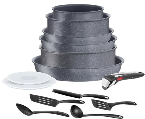 Tefal Ingenio Batterie de cuisine 14 p, Induction, Revêtement antiadhésif, Empilable, Compatible lave-vaisselle, Poêles et casseroles, Fabriqué en France, Natural On L7669902