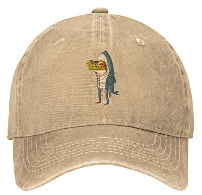 VunKo Frog Shark Schwarz Vintage Distressed Verstellbare Washed Denim Herren Papa Trucker Hut Baseball Kappe für Herren, Natürlich, Einheitsgr��e