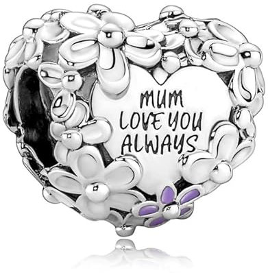 Annmors Charm Mom Daisy Heart Charm Anhänger 925 Sterling Silber Pendant Bead with Cubic Zirconioa für Chamilia und europäische Armbänder und Halskette
