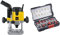 DeWalt 1.100 Watt Oberfräse (Leerlaufdrehzahl 8.000-24.000 min-1, Fräskorbhub 55 mm, max Fräs-ø 36 mm, Vollwellenelektronik, Sanftanlauf, inkl. Zubehör) + Fräser-Set