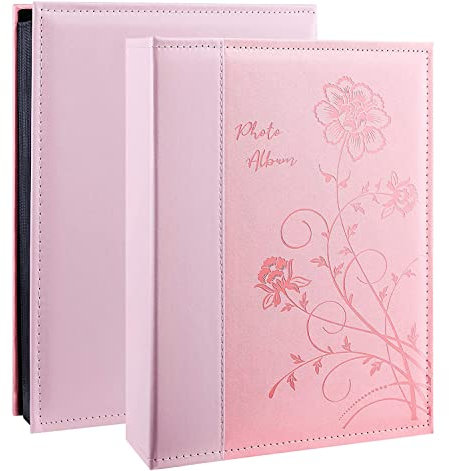 Miaikoe Photo Album 6x4 300 Photos Slip in, Extra Large Capacity Leather Cover Wedding Family Picture Albums Holds 300 Horizontal 10x15cm Landscape Photos(Pink)