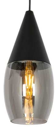 Qazqa Moderno Lámpara colgante moderna negra con cristal ahumado - Drop/Ovalada Adecuado para LED Max. 1 x 60 Watt