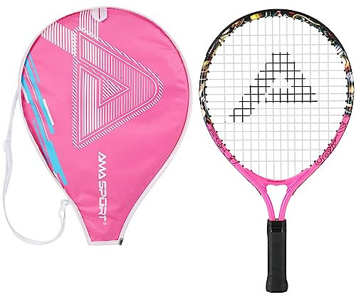 AMA SPORT – AT-F17 – Racchetta da tennis per bambini Graffiti Rosa 17 pollici – Racchetta per principianti – Set di tennis junior per bambini di 2-3 anni – Con fodero