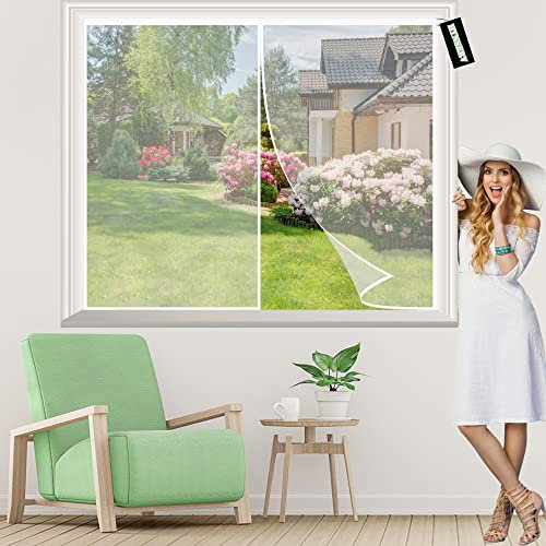 Magnet Fliegengitter Fenster 50x90cm Magnetischer Fliegenvorhang Automatisches Schließen Insektenschutz Luft kann frei strömen Ohne Bohren für Fenster Türen Weiß