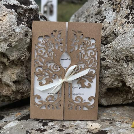Partecipazione Albero della Vita in carta kraft Design Unico e Personalizzabile - con apertura bilaterale con disegno di un albero della vita ideale per matrimonio o comunione