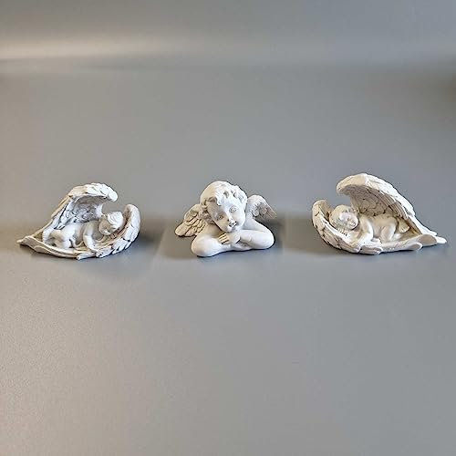 eberin · Engel Deko · Schutzengel Figur · Mini Schutzengelchen · Grabengel weiß · Grabschmuck · 3 Varianten im Organzabeutel (Set [ alle 3 Engel])