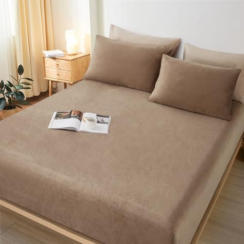Lanqinglv Flanell Spannbettlaken Bettlaken 90x200 cm bis 25-35 cm Steghöhe Boxspringbett Topper Flauschige Warme Samt Boxspringbett Spannbetttuch Leintuch Cashmere Touch,Khaki Koffein