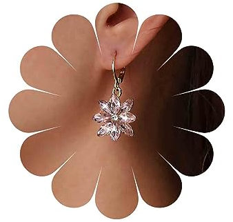 Inateannal Boucles D'Oreilles Fleur En Cristal Rose Vintage - Goutte CZ, Strass, Clou - Bijoux Pour Femmes