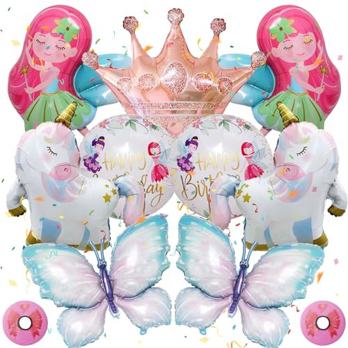 Pilikoll 11 Stücke Folienballon Fee Helium Luftballons Schmetterling Luftballon Folie Zauber Fee Themenballon Flügelfee Helium Ballon Happy Birthday Fee Ballon für Mädchen Geburtstagsparty