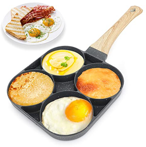 Gohytal Poêle à Pancakes, Poêle à 4 Emplacements, Poele a Oeufs avec 4 Trous, Appareil Antiadhésive Poele, Poele Crepe pour Cuisinière à Gaz à Induction, pour Hamburger Omelette