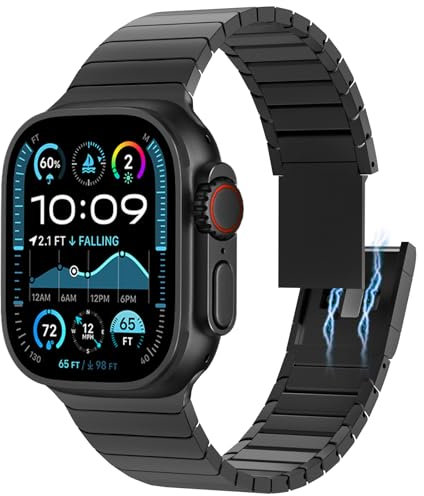 CHANCHY Correa de acero inoxidable para Apple Watch Ultra/Ultra 2 Link 49 mm, 44 mm, 45 mm, 42 mm, correa de metal para Apple Watch Series 9, 8, 7, 6, 5, 4, 3, 2, 1, color negro con cierre magnético