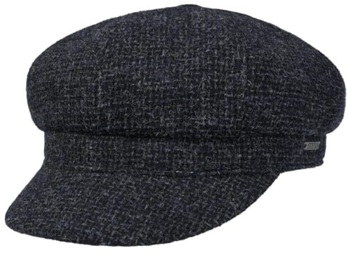 Stetson Classic Tweed Ballonmütze - Schirmmütze - Newsboy Cap - Gefütterte Wollcap für Damen und Herren - Herbst/Winter blau L (58-59 cm)
