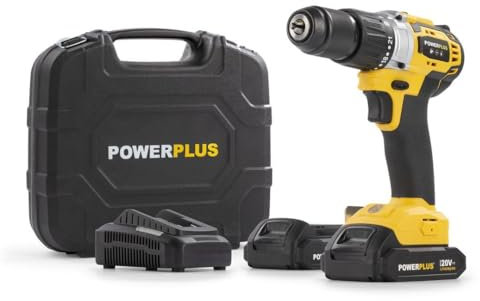 POWER plus Powerplus Akku-Schlagbohrmaschine POWX00512-3 in 1: (Schlag-) Bohren und Schrauben, 20 V Bohrmaschine, 60 Nm, Links-Rechts-Schalter für Schrauben, Inkl. 2 Akkus 2,0 Ah und 1 Ladegerät