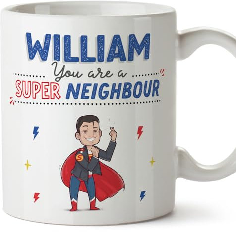MUGFFINS Personalised Mug for Neighbour - in English - You are Super! - Funny Custom Gift - Ceramic 11oz Mug
