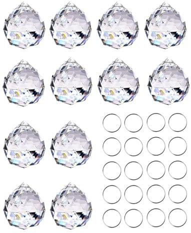 PHCOZY 12 Pcs Bolas Cristal para Colgar el Sol Arcoíris, Prisma de Cristal Decoración Vídrio Colgante Adorno Feng Shui Colgar Candelabros Ornamento Ventanas Jardín Habitación Hotel Regalo