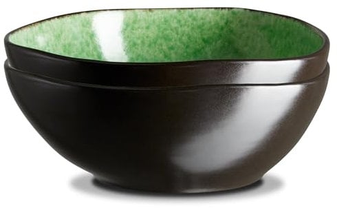 Peill+Putzler Germany 2er Set Poke Bowls, außen matt schwarz/innen grün, 900ml Volumen, große Schüsseln aus hochwertigem Steinzeug, Schalen in moderner unregelmäßiger Form