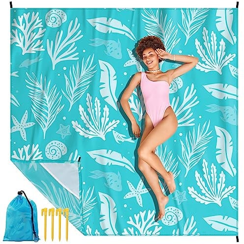 Stranddecke sandfrei 210x200cm, Picknickdecke wasserdicht bequemes 210D-Nylon, Faltbar Strandmatte Strandtuch für 1-4 Personen, leicht kompakt Perfekt für Reisen, Strandurlaub