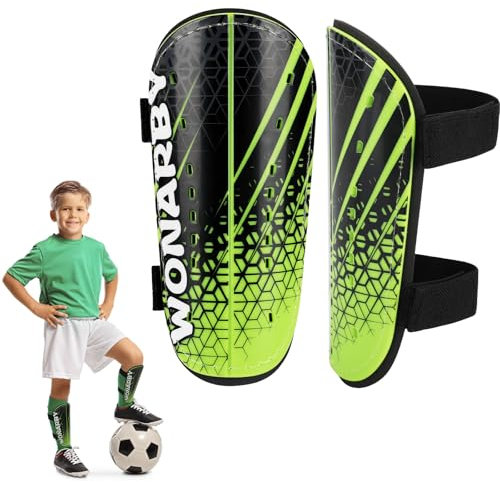 Schienbeinschoner Kinder Fussball Shin Pads - Fußball Ausstattung Mit Verstellbarem Klettverschluss- Leicht Langlebig rutschfest Aeeignet für Jungen Mädchen im Alter von 2 bis 18 Jahren - Grün S