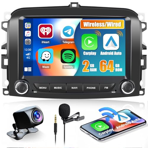Hikity [2+64G] Autoradio Android 13 Carplay per Fiat 500L 2013-2019, 7 Pollici Stereo Auto Bluetooth con Schermo Touch Display Android Auto Radio con GPS WiFi FM RDS Telecamera Posteriore