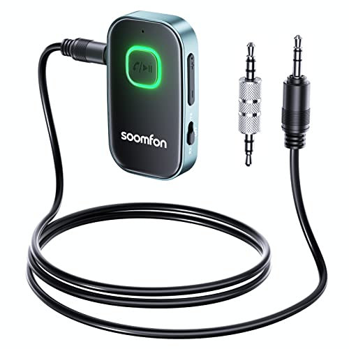 Bluetooth 5.4 Transmitter Receiver 3.5mm - SOOMFON Bluetooth Aux Adapter Car Built-in Mic, 8H Playtime Rechargeable Bluetooth Audio Transmitter for TV, Headphone, Speakers, Car
