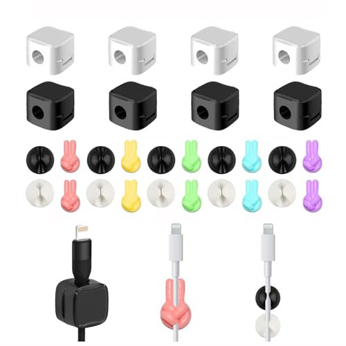 28 Piezas Organizador de Cables Magnéticos Autoadhesivos Set, Multifuncional Soporte Magnético para Cables, Antideslizante Ganchos de Pared de Pulgar, Tres Tipos Clip Cable de Carga para Oficina