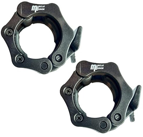 MuscleForge® Olympic Barbell Collars, 50mm Gym Weight Bar Clips, Quick Release Barbell Clamps for Olympic Bar, Securely Fastened 2 pcs.