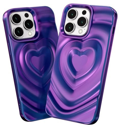 SharkProten Case for Apple iPhone 14 Pro, 3D Love Heart Water Ripple Shockproof Case, Ultra-thin TPU Anti-Scratch Anti-Fingerprint Phone Case, Gradient Purple