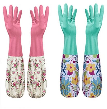 Kodbww Küchenreinigungshandschuhe, 1 Paar Hausarbeit, Anti-Rost-Hände zum Schutz für lange Ärmel, Arbeiten, Malerei, Gartenarbeit, Gummi + Polyester