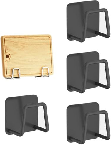 Liemuao Support à Planches à Découper en INOX, Lot de 4 Porte-éponges Mural, Couvercle de Casserole Auto-Adhésif, Porte-casseroles Organisateur de Planche à Découper pour Cuisine (Noir)