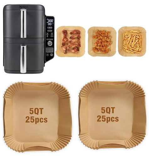 Air Fryer Liners for Ninja DoubleStack SL401 8-10QT: Disposable Paper Liners for Ninja SL201 8QT, SL401 10QT and Ninja Crispi 4 QT, Double Stack Liners 50pcs, Suitable for SL401/SL451/SL201 by FryEasy