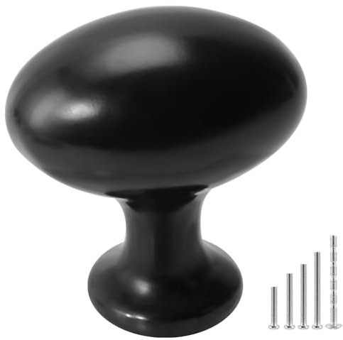 gretuld 16 Pack 1-1/4 inch(32mm) Oval Black Zinc Alloy Cabinet and Drawer Knobs, Hardware Pulls Handles for Kitchen Closet Doors Dressers and Wardrobes
