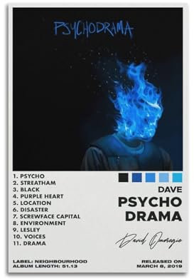 Poster mit Dave PSYCHO Drama, Albumcover, signiert, limitiertes Poster, Musikalbumcover, Pop-Hip-Hop-Rap-Sänger, Star, Musikposter, ästhetische Leinwand, Wandkunst für Mädchen und Jungen, Teenager,