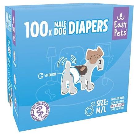 Easypets Hundewindel für Rüden – Einwegwindeln für Hunde – Läufigkeitshöschen & Inkontinenzhöschen – Atmungsaktiv & Bequem – 100 Stück – Größen M/L