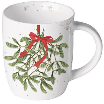 Ambiente Teetasse Kaffeetasse Becher Mug Henkelbecher 0,2 l Mistelzweig Advent Weihnachten Fine Bone China Porzellan