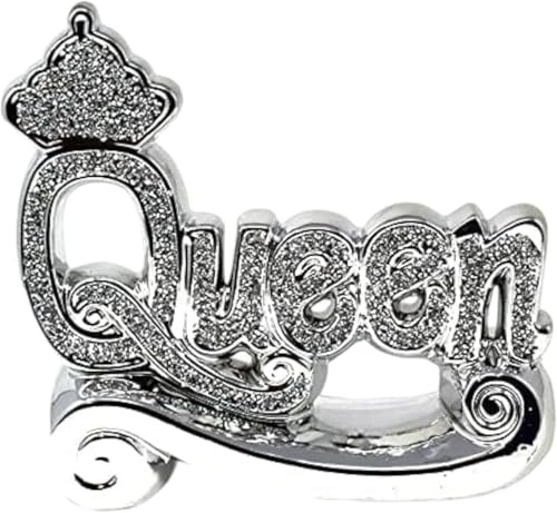 JAYOGLA Silver Sparkle King/Queen Shelf Sitter Bling Ornament | home decoration Ornament Bling Crushed Diamond Gift | CRYSTALLIZED decorative letter blocks sight words (Silver, Queen)