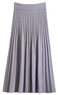 Damen Mittellanger Strickrock Solide Elastische Hohe Taille Dünne A-Linie Wolle Plissee Langer Rock