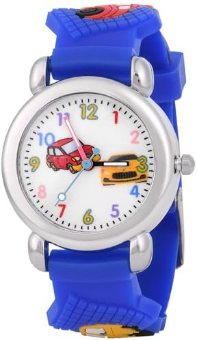 OFFCUP Orologio da Polso per Ragazzi e Ragazze, Orologio per Bambini Movimento al Quarzo Orologio Educativo per Bambin 3D Cartone Animato Cinturino in Silicone per bambini da 3 a 12 Anni-Macchina Blu