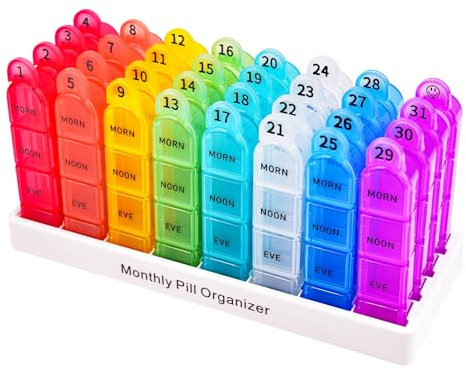 Cruxer 1 Monat 4 Fächer Tablettenbox, 4 mal täglich Pillenbox, Feuchtigkeitsbeständig, BPA-frei, Reise Pillendose Dispenser Fall zu halten Medikamente, Vitamine, Fischöl, Ergänzungen