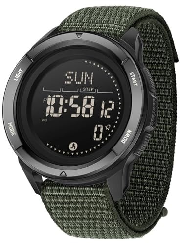 BIEWO Herren Militär Sportuhr Digital 5ATM Wasserdicht Fitness Uhr mit Kompass Metronom Kalorien Stoppuhr Schrittzähler Laufuhr (Nylon grün)