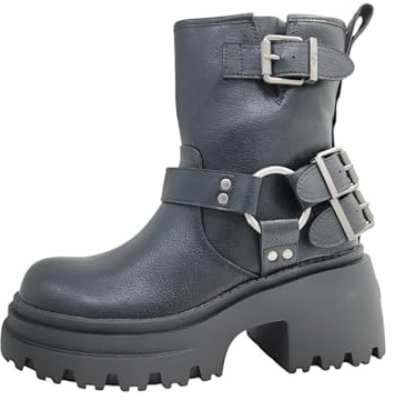 Buffalo Stivaletti Bravr Biker in Pelle Nera