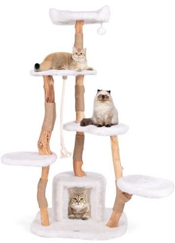 GYMAX Tiragraffi per Gatti, 68 x 58 x 168 cm, Sisal, in Legno Massiccio, Ideale per Gatti Adulti Medi Piccoli (Stile 5)