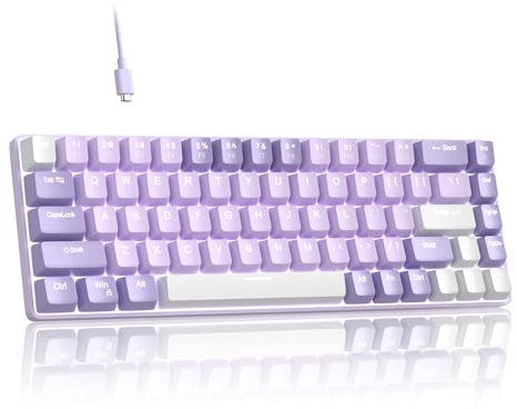 MageGee MK-Box Tragbare 60 % mechanische Gaming-Tastatur, LED-Hintergrundbeleuchtung, kompakte 68 Tasten, Mini-Tastatur mit Kabel und rotem Schalter für Windows, Laptop, PC, Mac, Violett